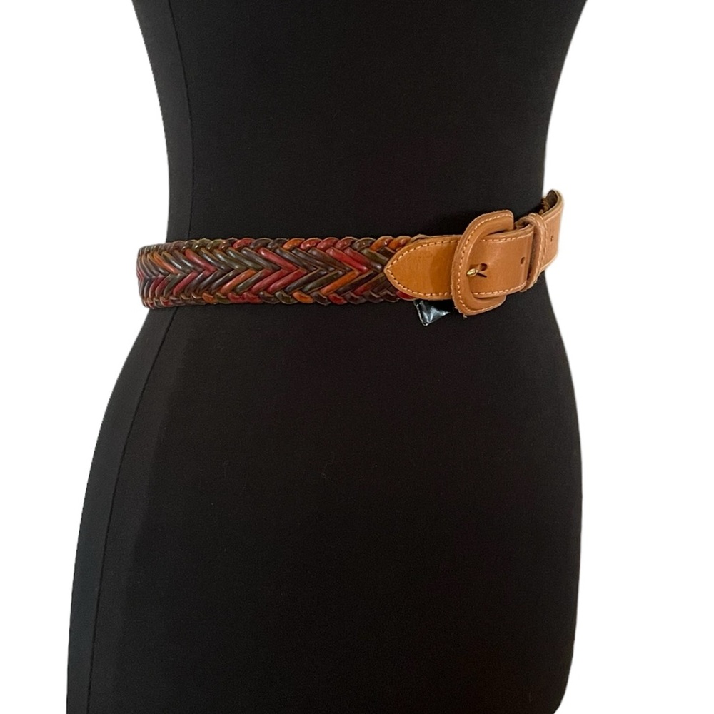 90s Vintage deadstock genuine leather braided multicolor leather belt XS - Picture 3 of 9